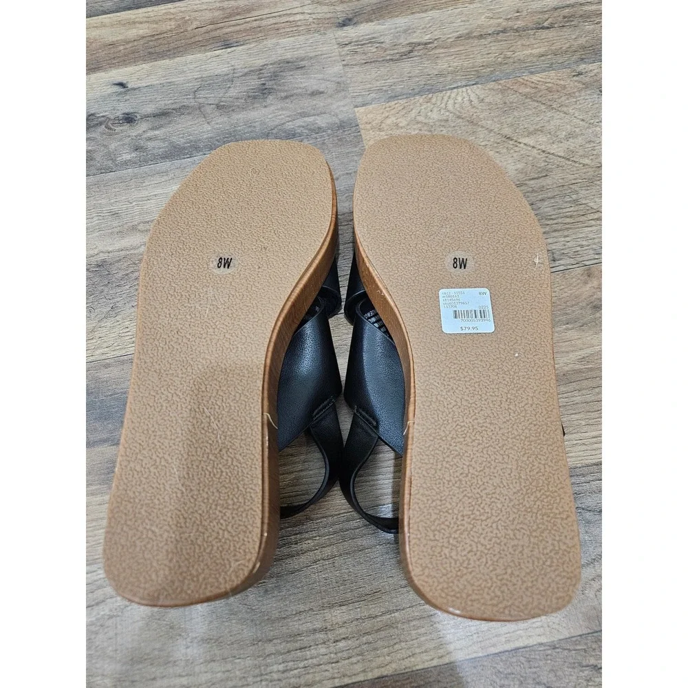 Lane Bryant Black Crisscross Slingback Platform Sandals 8W Wood Grain Sole BNWT‎